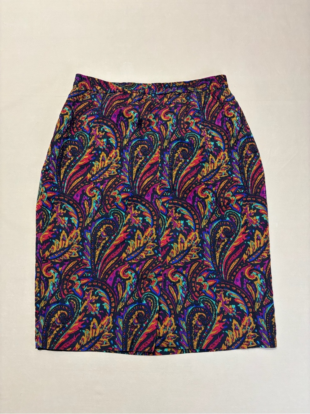 Ann May 100% Silk Vintage Multicolor Paisley Pencil Skirt Women's Size 8